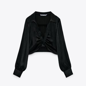 Zara Satin Effect Ruched Cropped Blouse